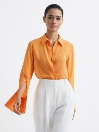 REISS KIA SILK SHIRT in ORANGE ~ womens bright silky shirts