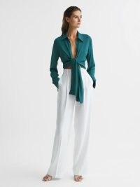 REISS GABBY TIE-FRONT SHIRT TEAL – womens cropped shirts