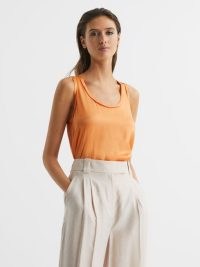 REISS RILEY SILK FRONT VEST in ORANGE ~ womens luxe style vests ~ luxurious style tank tops ~ women’s occasion tanks