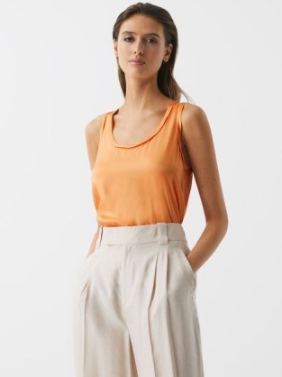 REISS RILEY SILK FRONT VEST in ORANGE ~ womens luxe style vests ~ luxurious style tank tops ~ women’s occasion tanks - flipped