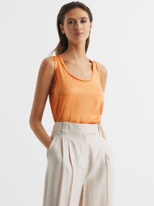 REISS RILEY SILK FRONT VEST in ORANGE ~ womens luxe style vests ~ luxurious style tank tops ~ women’s occasion tanks