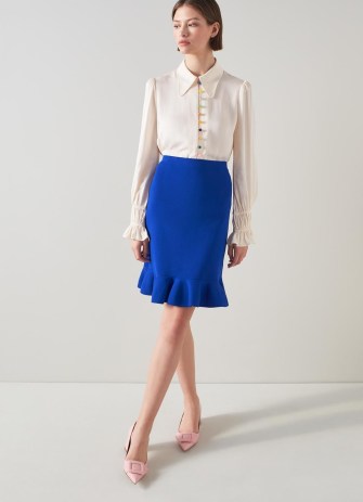 L.K. Bennett Rosa Blue Knit Peplum Skirt | ruffle hem skirts