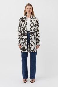 CAMILLA AND MARC Salvador Mini Button-Up Shirt Dress in Black and White Print – floral monochrome shirt dresses