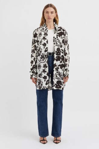 CAMILLA AND MARC Salvador Mini Button-Up Shirt Dress in Black and White Print – floral monochrome shirt dresses - flipped