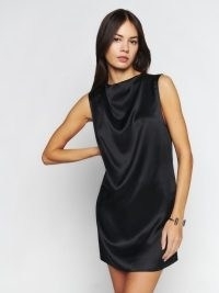 Reformation Serina Silk Dress in Black ~ silky sleeveless LBD ~ luxe evening shift dresses ~ chic minimalist party fashion