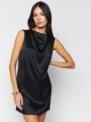 Reformation Serina Silk Dress in Black ~ silky sleeveless LBD ~ luxe evening shift dresses ~ chic minimalist party fashion - flipped