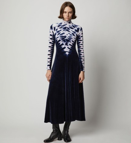 Proenza Schoulder Tie-Dye Velvet Dress Midnight Multi – plush long sleeve high neck fit and flare dresses - flipped