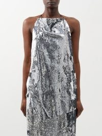 MARQUES’ALMEIDA Asymmetric sequinned halterneck top in silver ~ shimmering halter occasion clothes ~ women’s luxury event tops ~ evening glamour