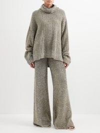 JOSEPH Roll-neck metallic-knit sweater in silver / luxe slouchy lurex sweaters / womens glittering oversized drop shoulder jumpers / sparkle knitwear