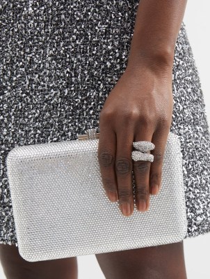 JUDITH LEIBER Slim Slide crystal-embellished clutch bag in silver – metallic occasion bags - flipped
