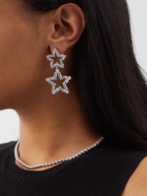 FALLON Star crystal earrings in silver tone / statement drops / evening jewellery with crystals / stars - flipped