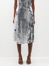 MARQUES’ALMEIDA Upcycled sequinned midi skirt in silver ~ women’s metallic evening skirts