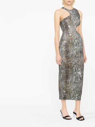 Stella McCartney sequin-embellished cut-out dress – sleeveless sequinned party dresses – sparkly cutout evening fashion - flipped