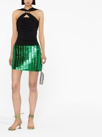 The Attico crystal-embellished fitted skirt in green – glamorous short length evening skirts