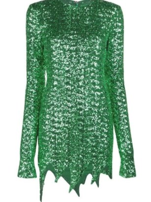 The Attico sequin-embellished minidress in green ~ sequinned jagged hem mini dresses ~ asymmetric hemline ~ womens glittering party clothes - flipped