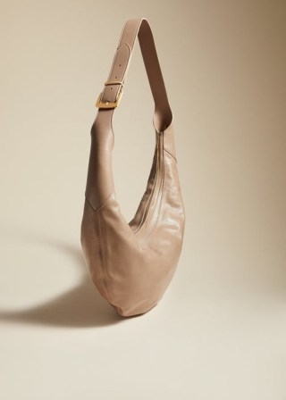 KHAITE THE AUGUST HOBO in Taupe Leather | luxe curved shoulder bags - flipped