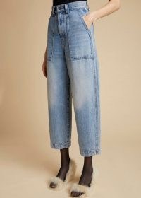KHAITE THE HEWEY JEAN in Bryce | womens blue denim fashion | women’s high waist crop hem jeans | oversized pocket detail | curved tapered leg