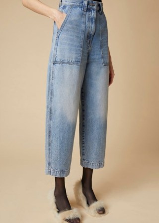 KHAITE THE HEWEY JEAN in Bryce | womens blue denim fashion | women’s high waist crop hem jeans | oversized pocket detail | curved tapered leg - flipped