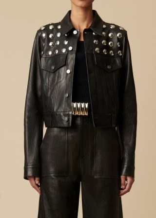 KHAITE THE RIZZO JACKET in Black Leather with Studs ~ womne’s luxe studded jackets - flipped