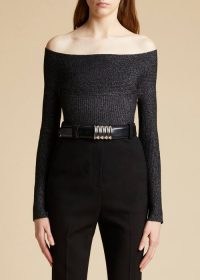 KHAITE THE SALMA TOP in Onyx \ knitted cut out back bardot tops | off the shoulder knitwear
