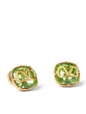 Valentino Garavani VLogo crystal-embellished stud earrings green / gold tone – designer studs with coloured crystals