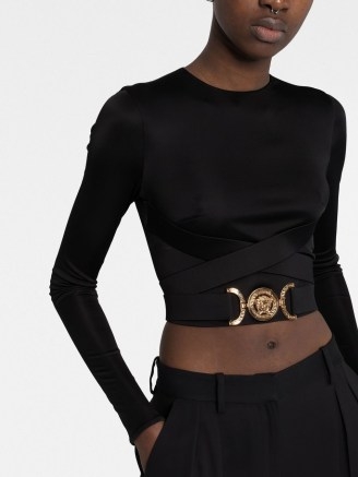 Versace Medusa cropped top in black – designer long sleeved crop tops - flipped