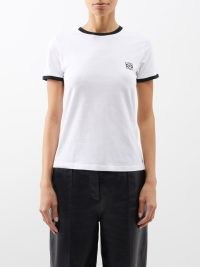 LOEWE Anagram-embroidered cotton-blend T-shirt in white / womens short sleeved T-shirts / women’s essential designer tee