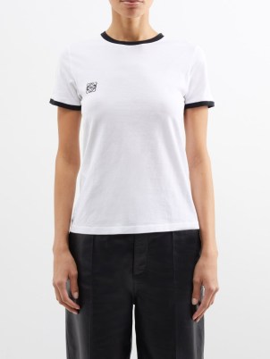 LOEWE Anagram-embroidered cotton-blend T-shirt in white / womens short sleeved T-shirts / women’s essential designer tee - flipped