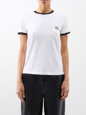 LOEWE Anagram-embroidered cotton-blend T-shirt in white / womens short sleeved T-shirts / women’s essential designer tee