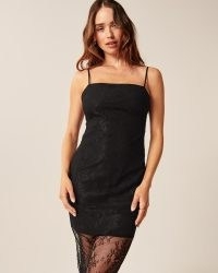 Abercrombie & Fitch Lace Squareneck Slip Midi Dress in Black ~ strappy square neck sheer hem cami dresses
