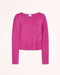 Abercrombie & Fitch Long-Sleeve Portrait Neck Corset Top in Pink