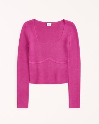 Abercrombie & Fitch Long-Sleeve Portrait Neck Corset Top in Pink - flipped