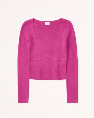 Abercrombie & Fitch Long-Sleeve Portrait Neck Corset Top in Pink