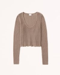 Abercrombie & Fitch Long-Sleeve Scoopneck Sweater Top in Taupe ~ womens brown-tone knitted cotton tops
