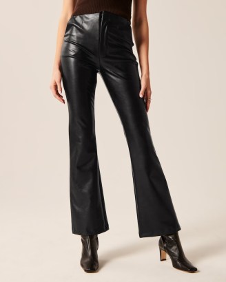 Abercrombie & Fitch Vegan Leather Slim Flare Pants in Black – womens fake leather trousers – women’s luxe style flares - flipped