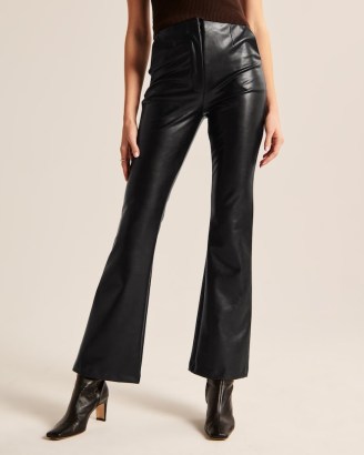 Abercrombie & Fitch Vegan Leather Slim Flare Pants in Black – womens fake leather trousers – women’s luxe style flares