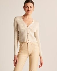 Abercrombie & Fitch Wide Ribbed Cardigan in Cream | womens essential knitwear | style essentials | women’s short length button front cardigans