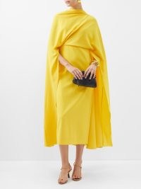 ROKSANDA Draped cape crepe dress in yellow ~ chic occasion dresses with capes ~ bright event clothes