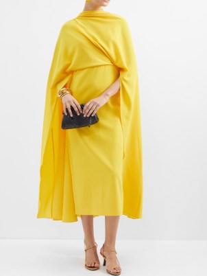 ROKSANDA Draped cape crepe dress in yellow ~ chic occasion dresses with capes ~ bright event clothes - flipped
