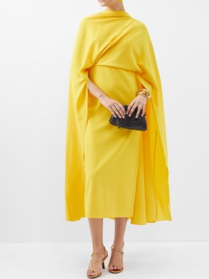 ROKSANDA Draped cape crepe dress in yellow ~ chic occasion dresses with capes ~ bright event clothes