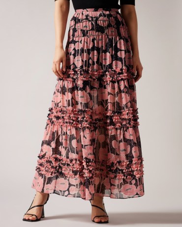 TED BAKER Allesaa Tiered Maxi Skirt / floral long length skirts / ruffle trim - flipped