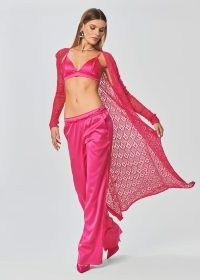 SER.O.YA ALLISON CROCHET CARDIGAN in Hot Pink | sheer longline open front cardigans | vibrant knitwear
