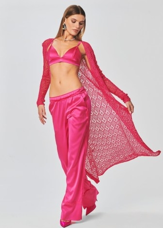 SER.O.YA ALLISON CROCHET CARDIGAN in Hot Pink | sheer longline open front cardigans | vibrant knitwear
