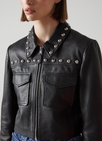 L.K. BENNETT Anais Black Leather Studded Jacket – womens stud detail jackets - flipped