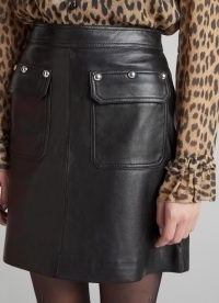 L.K. BENNETT Anais Black Leather Studded Mini Skirt – A-line stud detail skirts