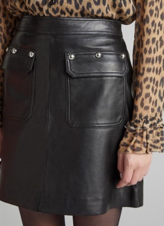 L.K. BENNETT Anais Black Leather Studded Mini Skirt – A-line stud detail skirts