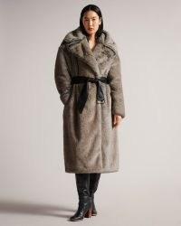 TED BAKER Aubriaa Faux Fur Longline Belted Coat in Camel / glamorous brown fake fur coats