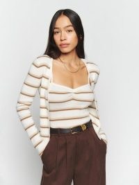 Reformation Ava Cashmere Tank And Cardi Set in Adrien Stripe ~ striped cardigan and tank top sets ~ cardigans and tanks ~ knitted cami tops ~ chic knitwear co-ords