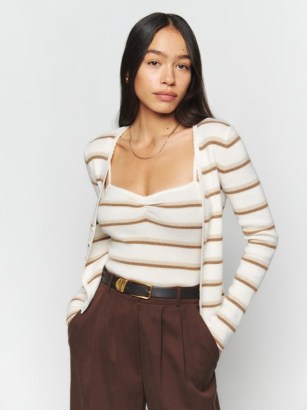 Reformation Ava Cashmere Tank And Cardi Set in Adrien Stripe ~ striped cardigan and tank top sets ~ cardigans and tanks ~ knitted cami tops ~ chic knitwear co-ords - flipped
