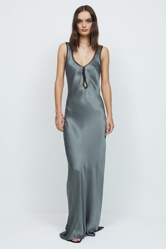 Bec + Bridge Celestial Maxi Dress in silver ~ silky satin slip dresses ~ open back detail ~ slinky party fashion - flipped